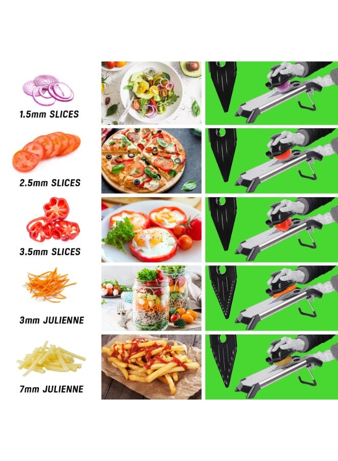 KISSUN Mandoline Vegetable Slicer, 5-in-1 Adjustable Mandoline Food Slicer with V Blade Cutter, Multifunctional Julienne Slicer for Vegetables, Onions, Tomatoes, Includes Safe Gloves - Image 5